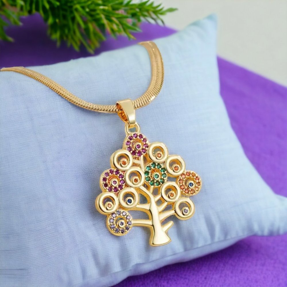 🆕️ 🦋 Gold Plated 316 L Stainless Steel Necklace With Tree of Life 🌳 Pendant - Picture 2 of 4